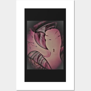 pink art deco geisha girl by Jackie Smith for House of Harlequin Posters and Art